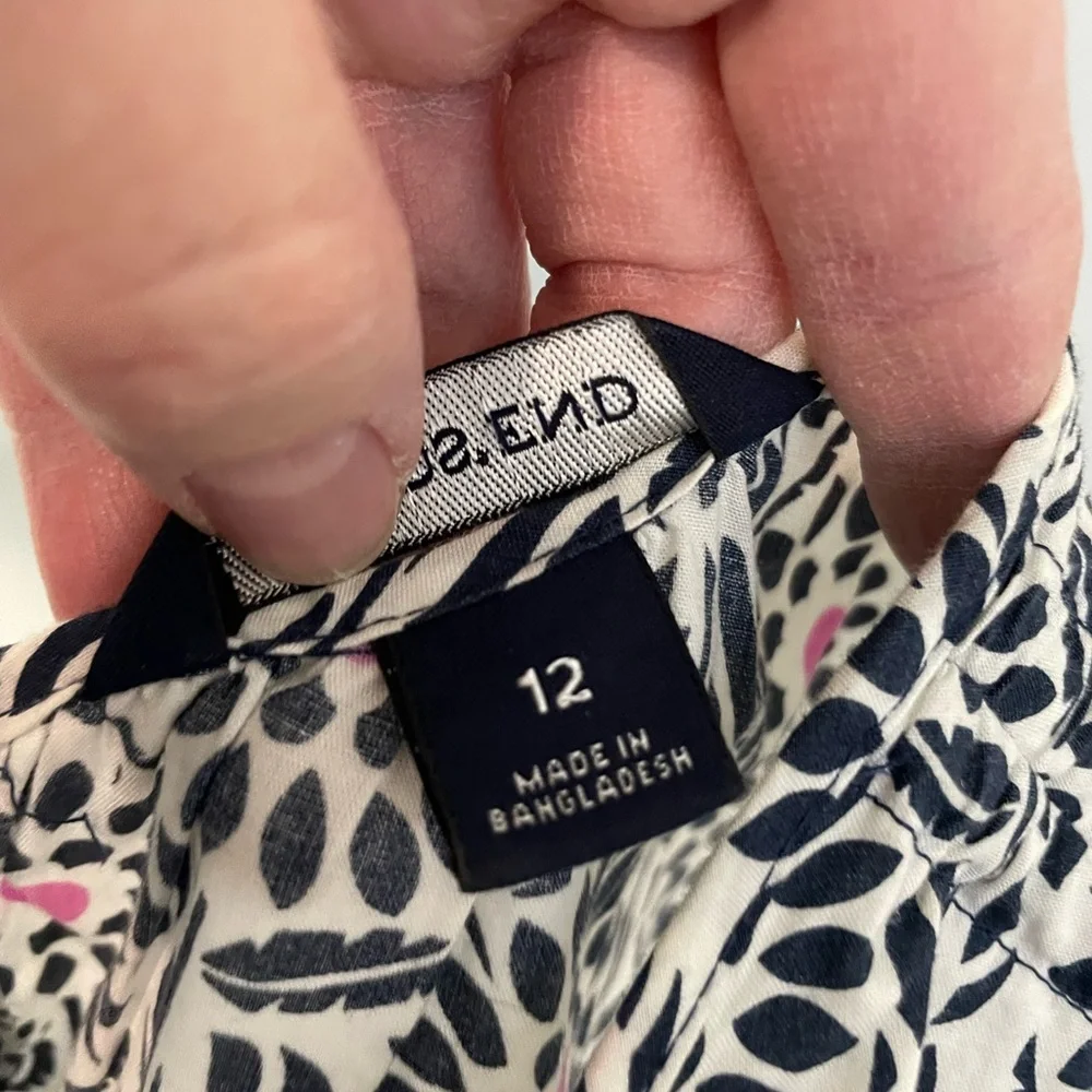 Lands end girls Floral Sleeveless‎ Dress - Navy Blue white  and Pink size 12